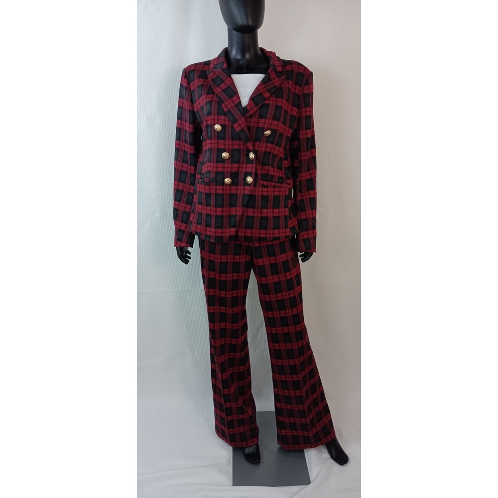 Scoop Womens Red Plaid Double Breasted Blazer and Bootcut Pant Suit Set NWT